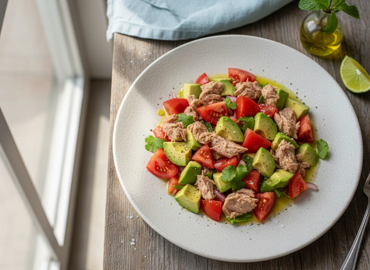 Ensalada de atún con aguacate y tomate photo