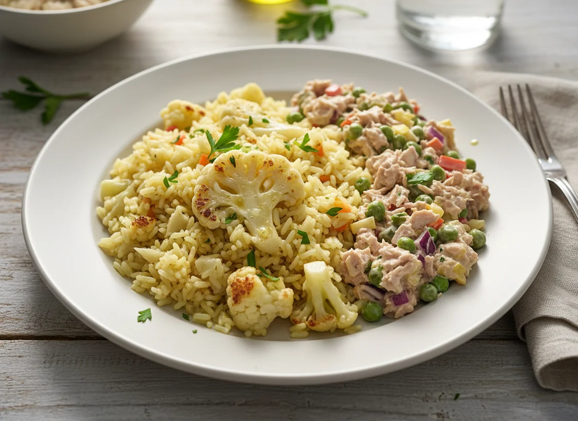 Ensalada de atún con arroz y coliflor photo