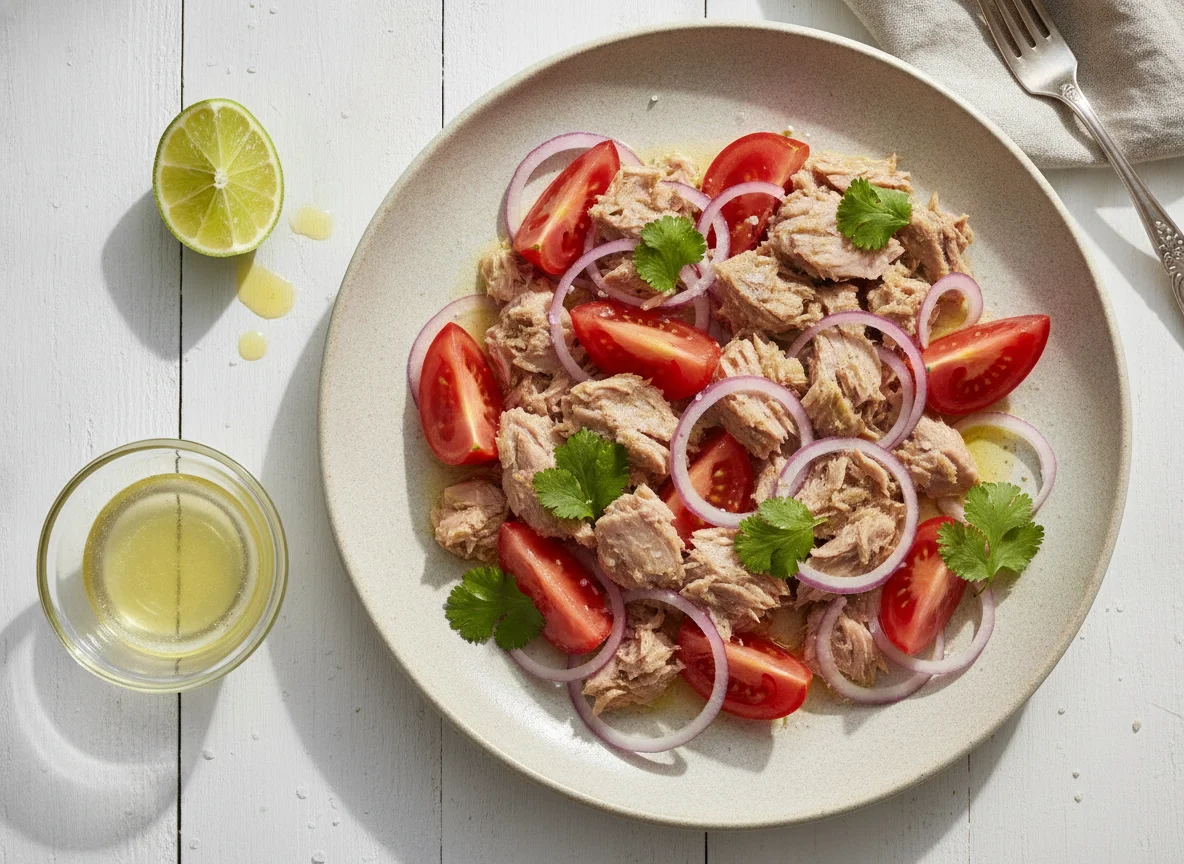 Ensalada de atún con cebolla y tomate photo
