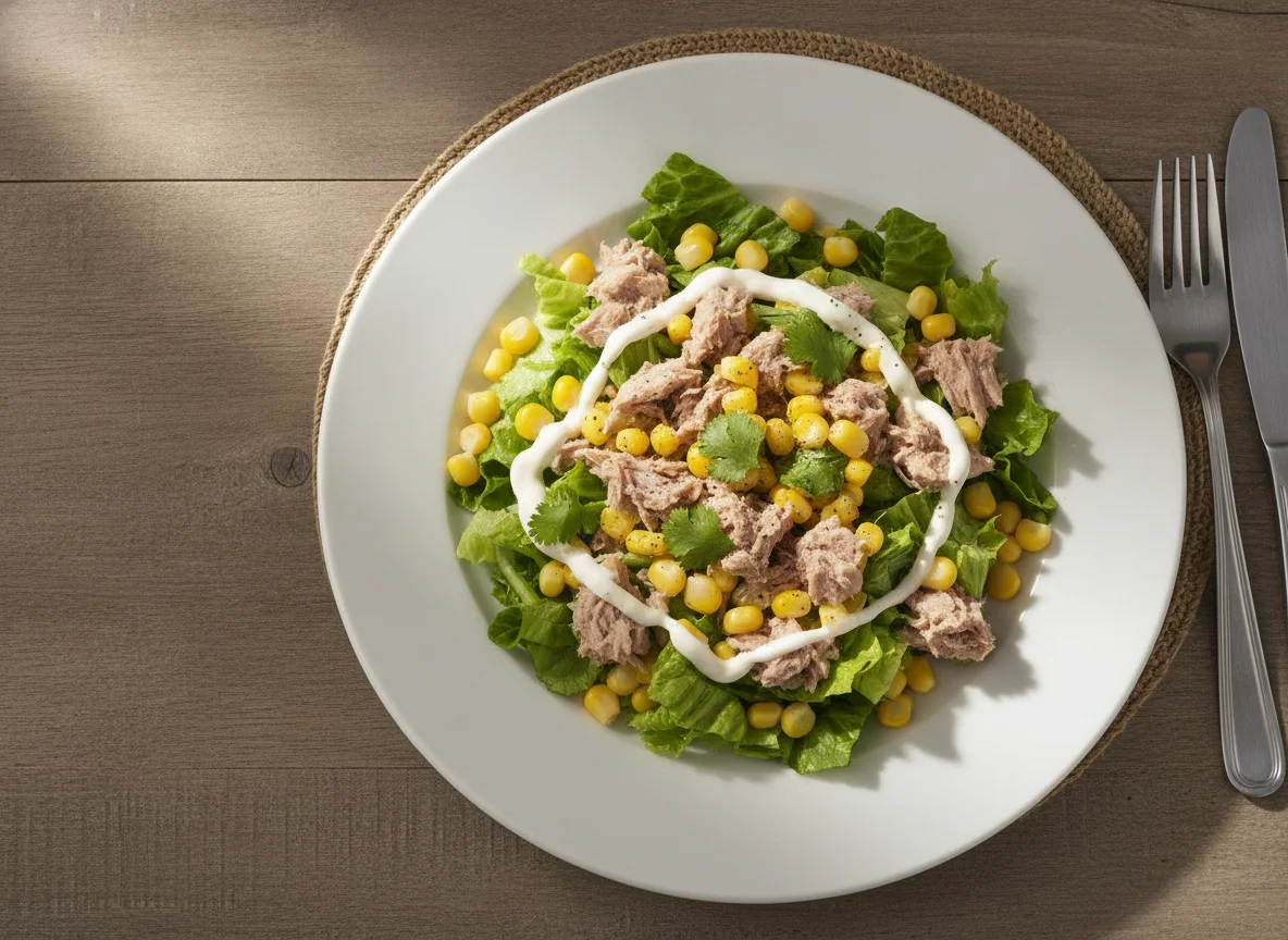 Ensalada de atún con choclo y lechuga photo