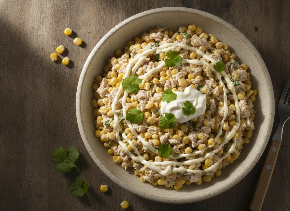 Ensalada de atún con crema y elote photo