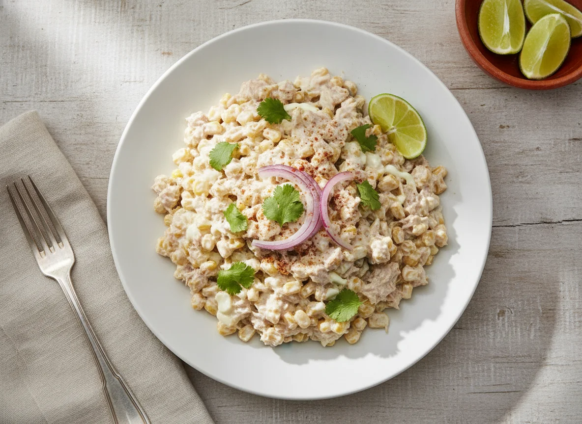 Ensalada de atún con elote y crema photo