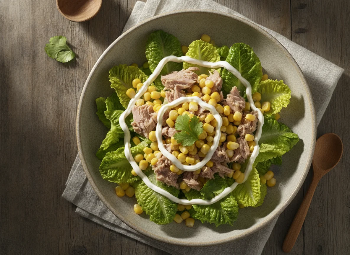 Ensalada de atún con elote y lechuga photo