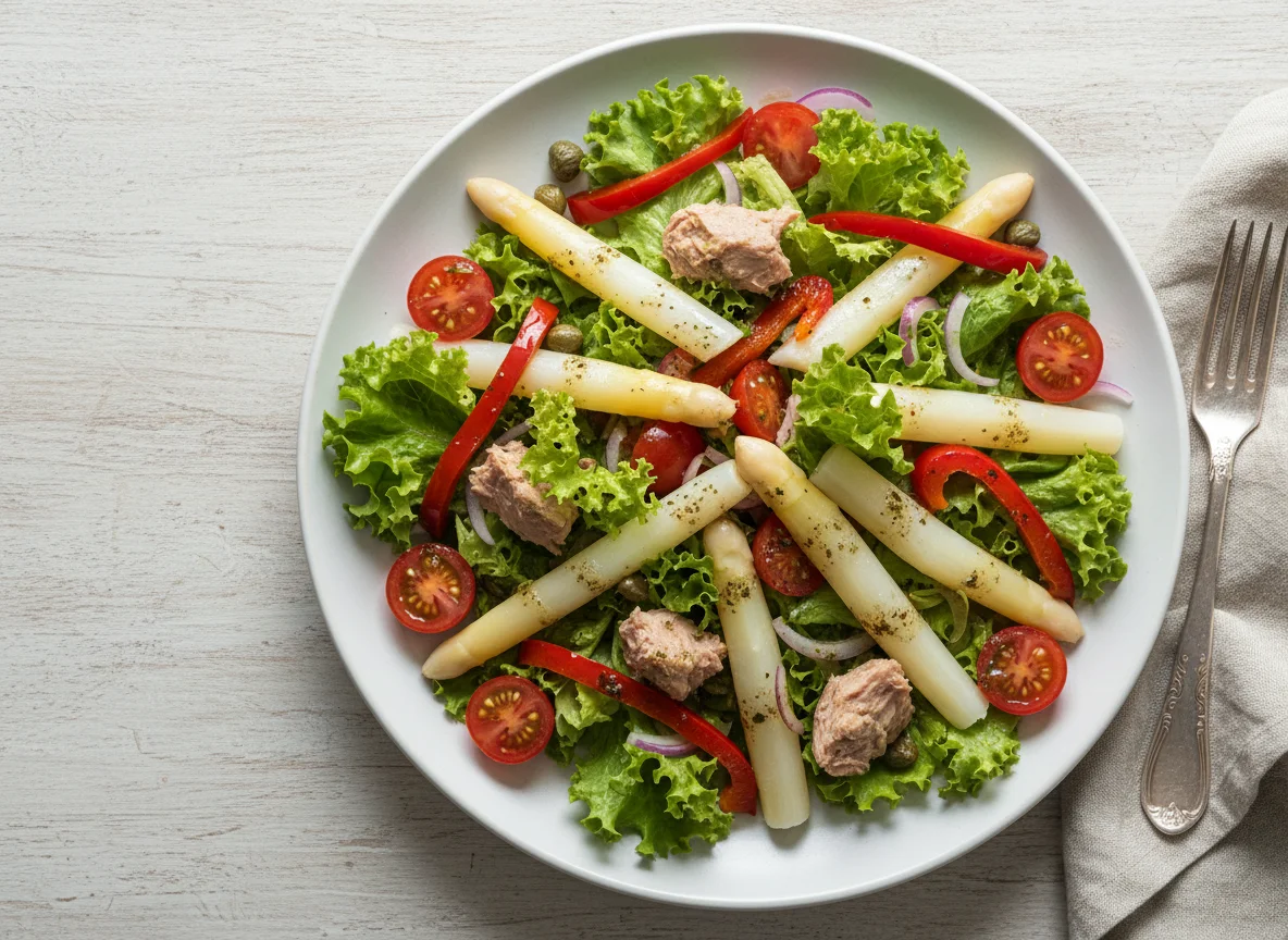 Ensalada de atún con espárragos y pimiento photo