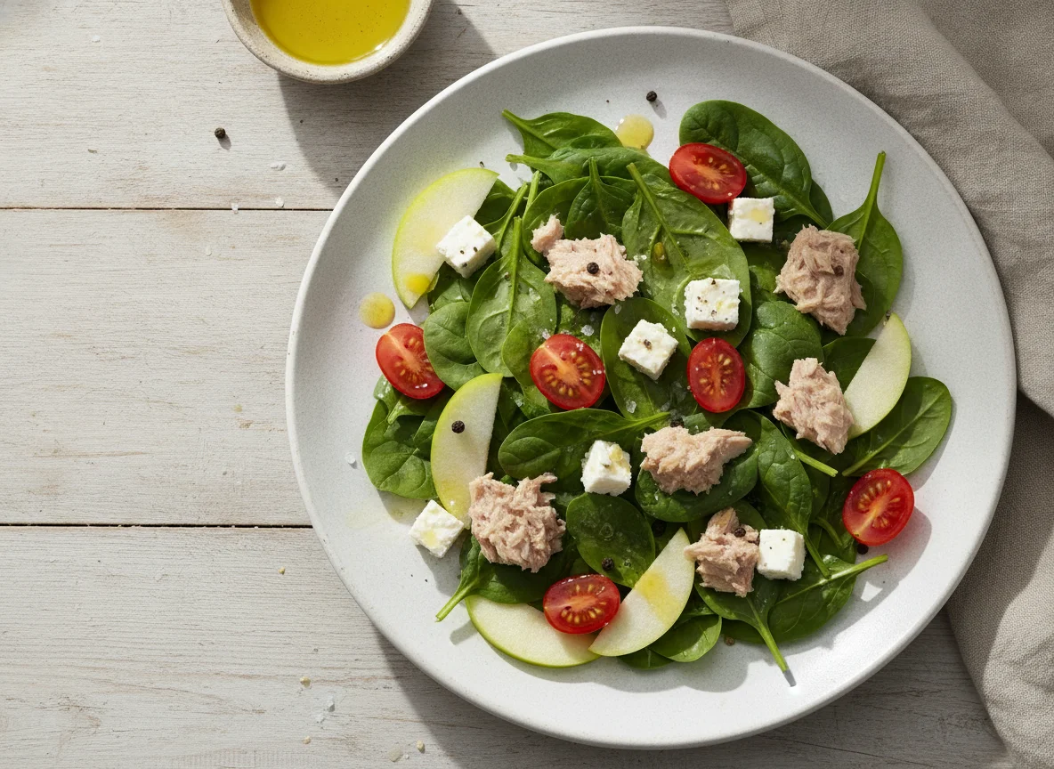 Ensalada de atún con espinacas y queso photo