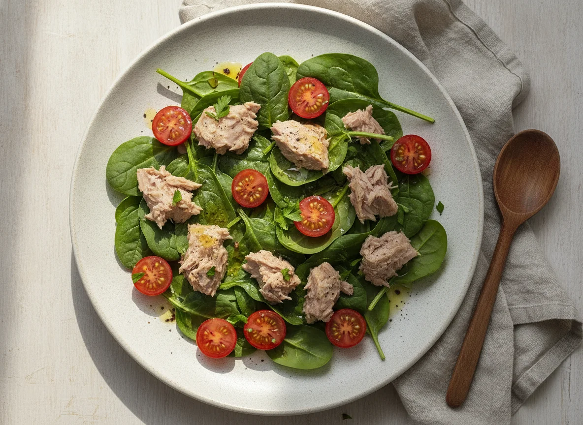 Ensalada de atún con espinacas y tomate photo