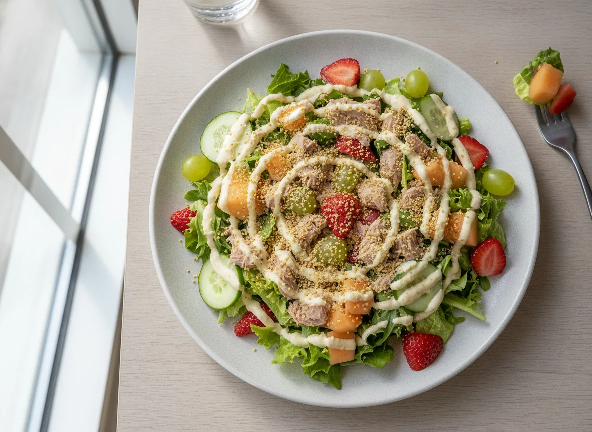 Ensalada de atún con frutas y amaranto photo