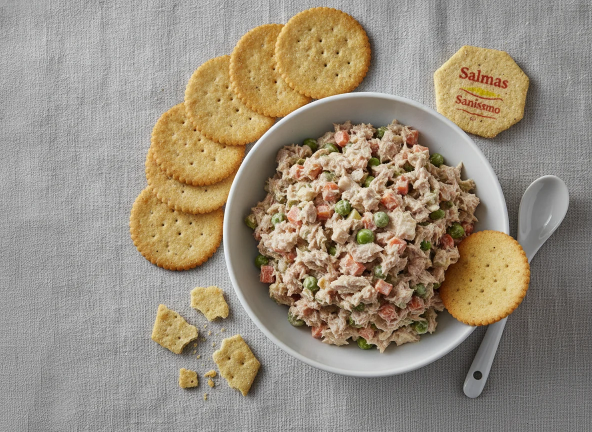 Ensalada de atún con galletas y tostadas photo