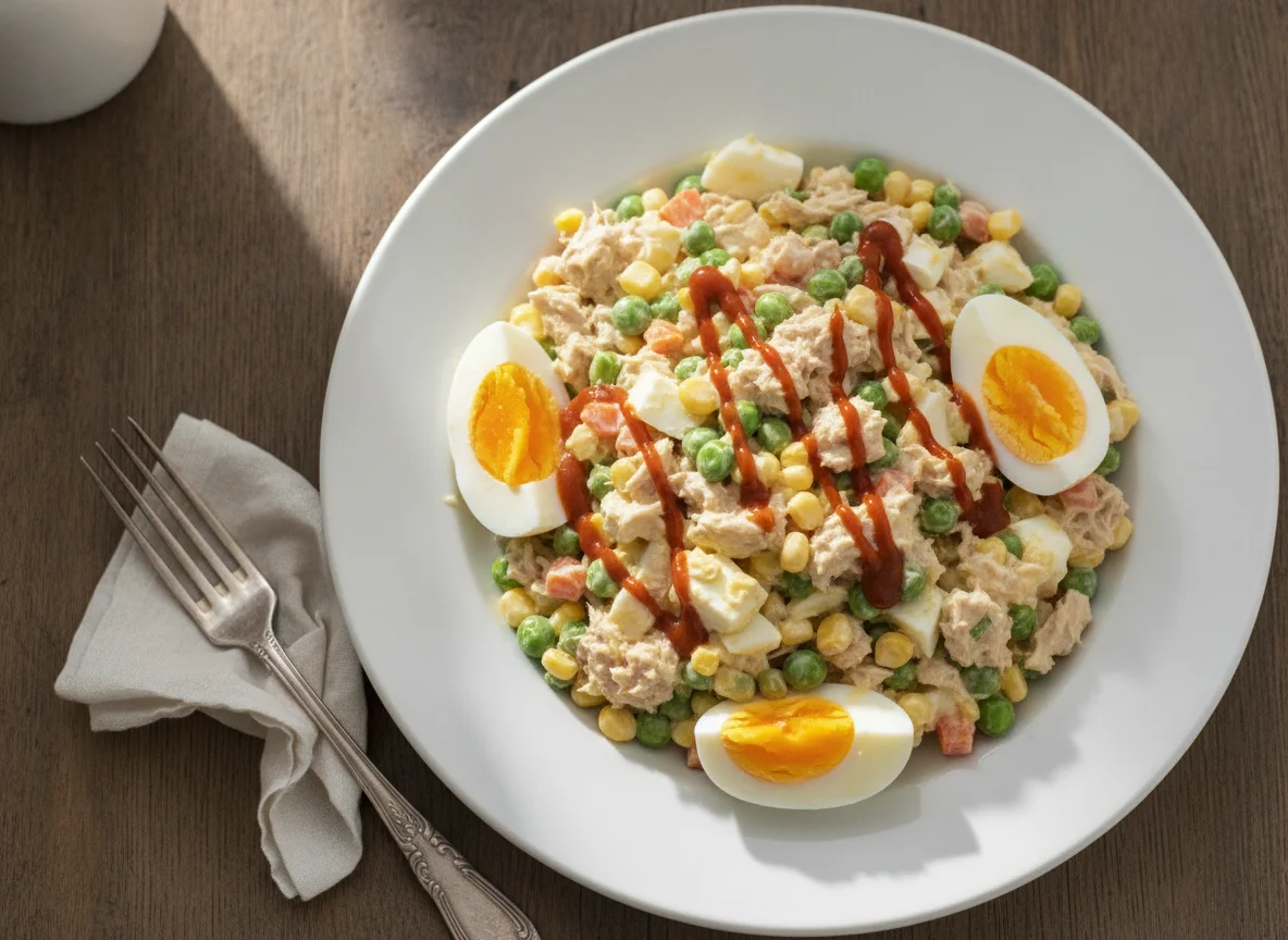 Ensalada de atún con huevo cocido photo
