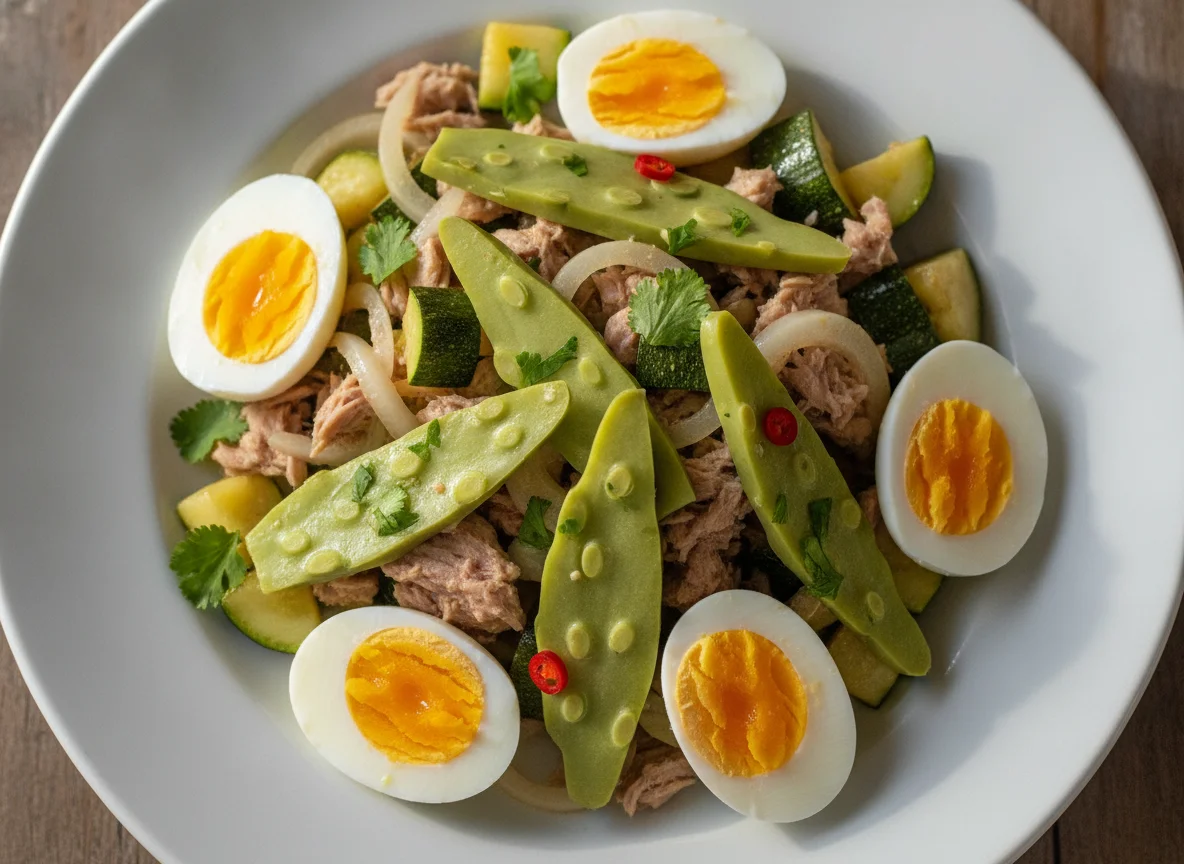 Ensalada de atún con huevo cocido y calabacitas photo