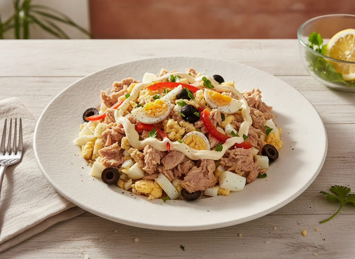 Ensalada de atún con huevo y mayonesa photo