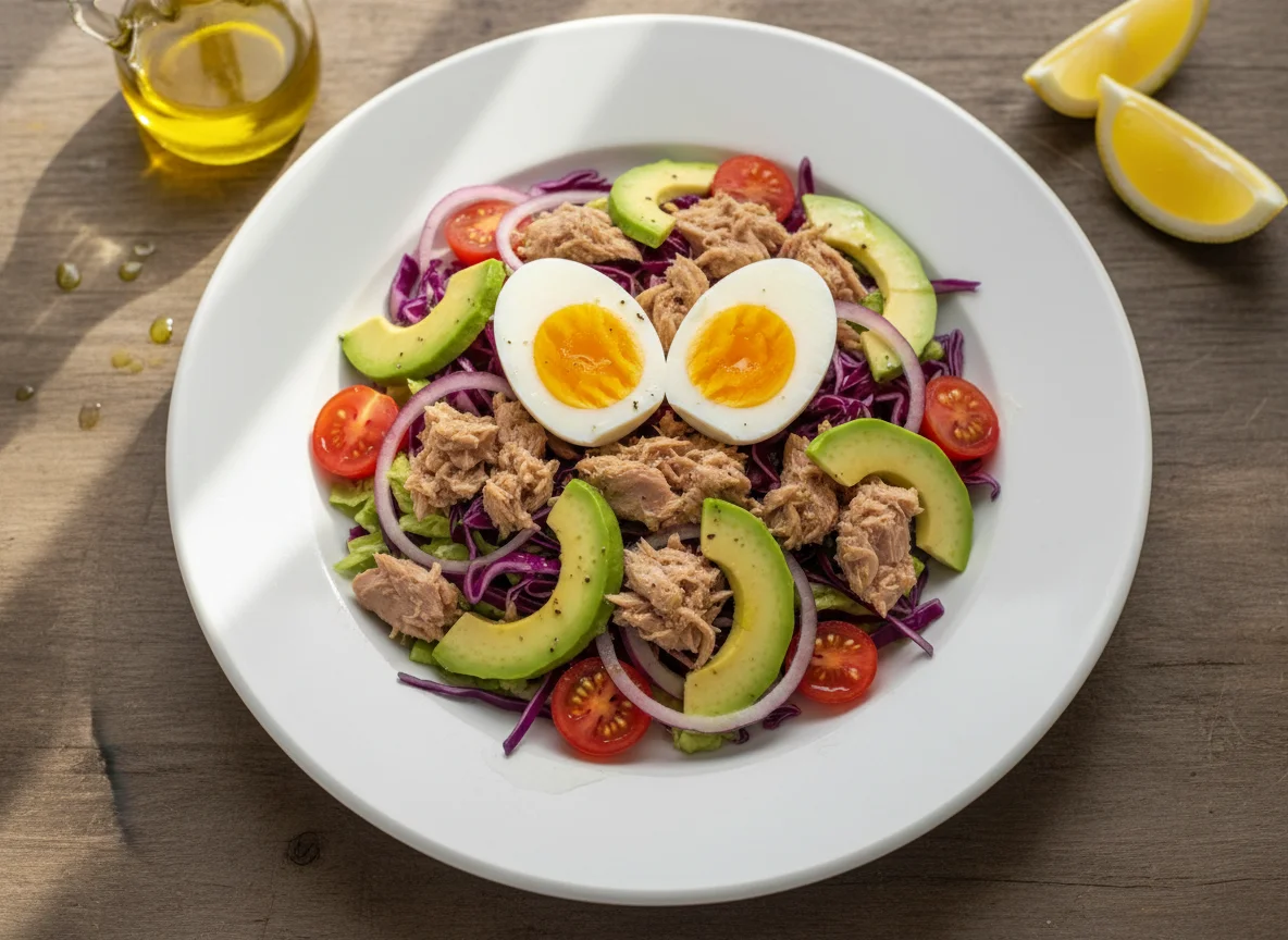 Ensalada de atún con huevo y palta photo