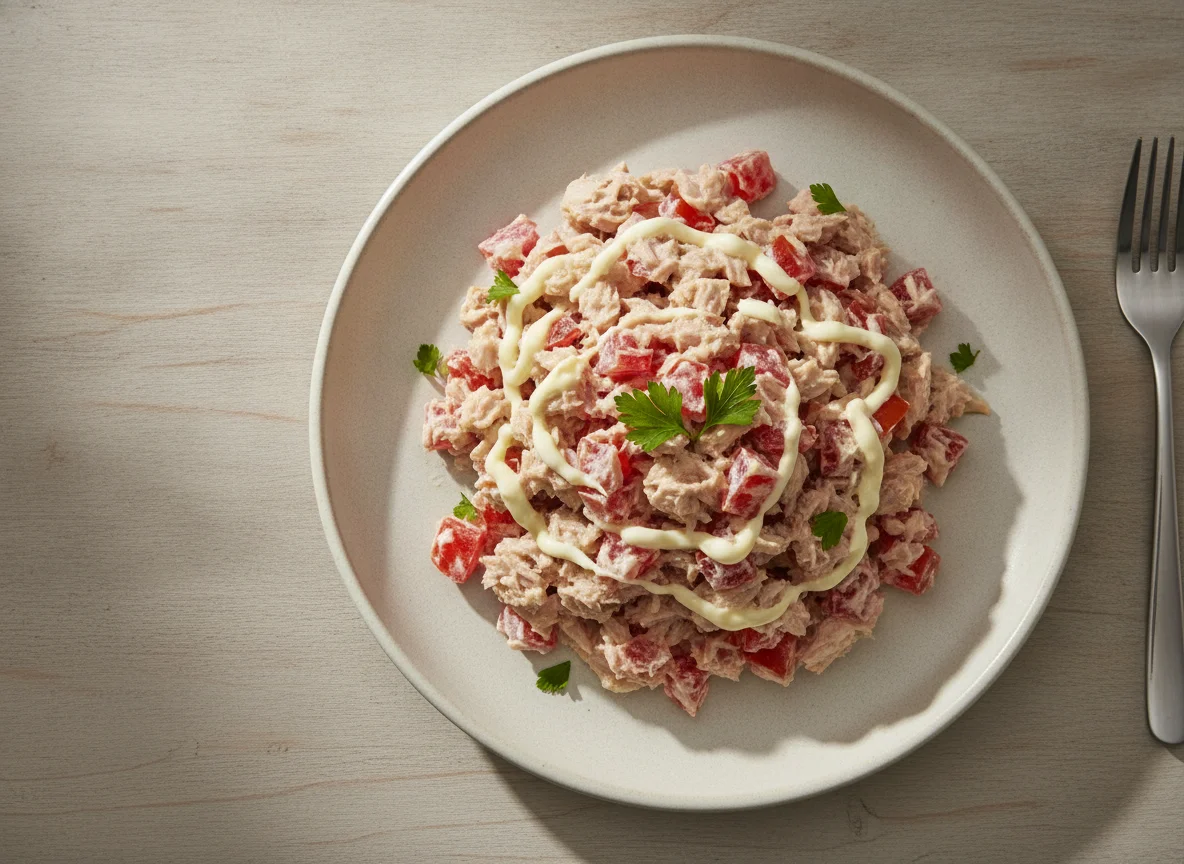 Ensalada de atún con jitomate y mayonesa photo