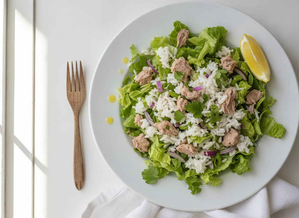 Ensalada de atún con lechuga y arroz photo