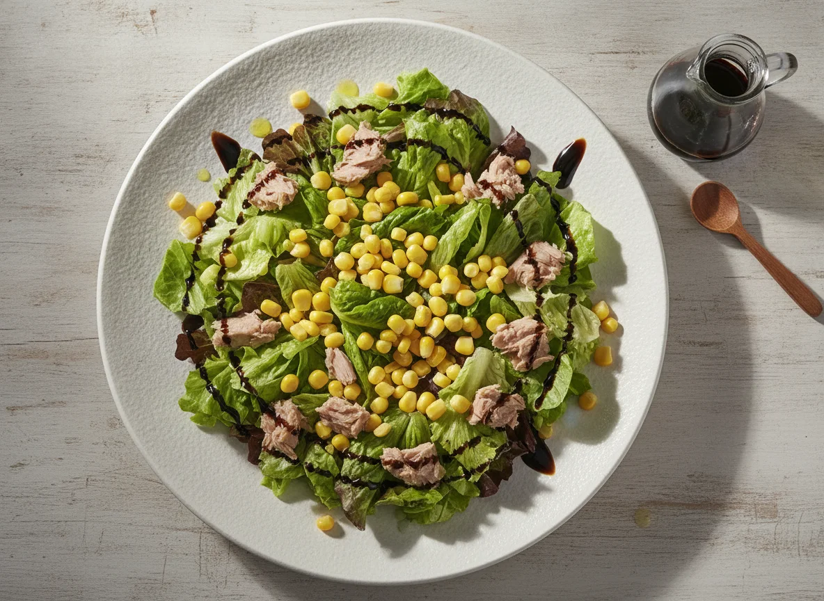 Ensalada de atún con lechuga y maíz photo