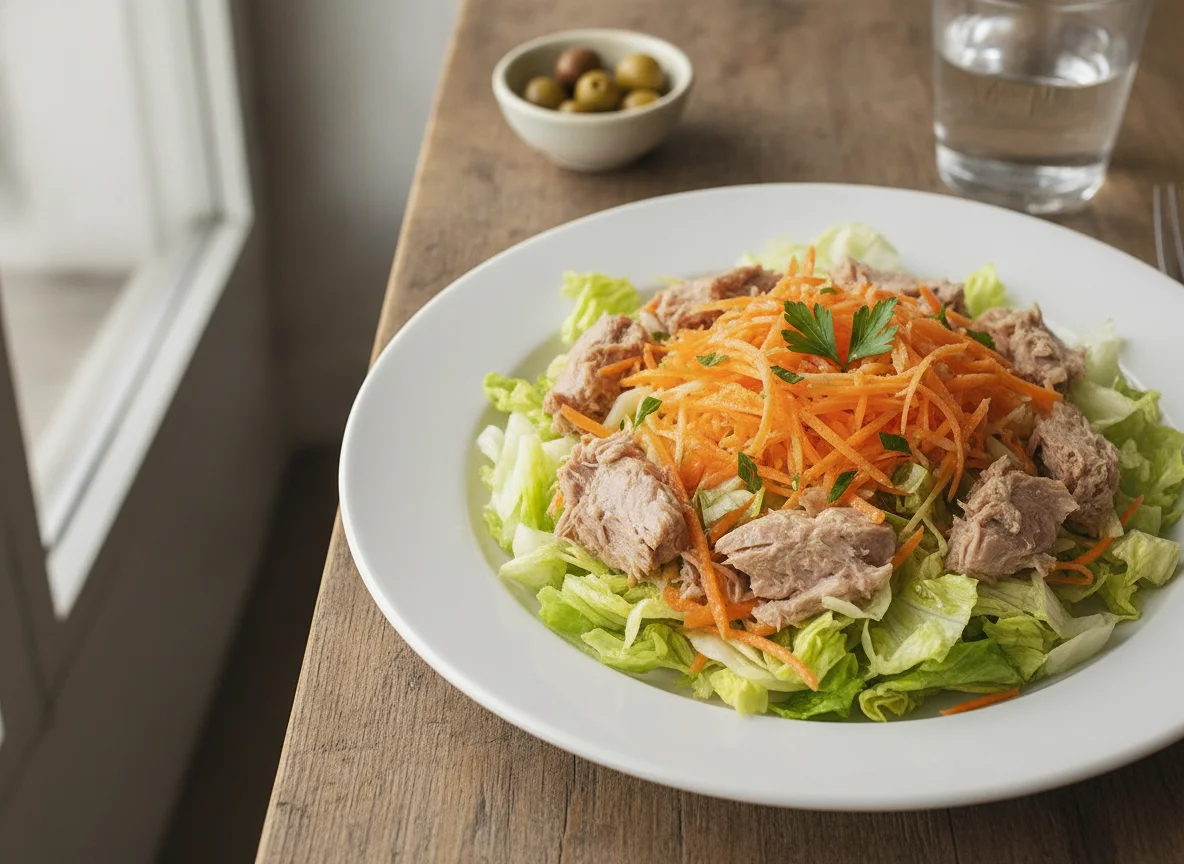 Ensalada de atún con lechuga y zanahoria photo
