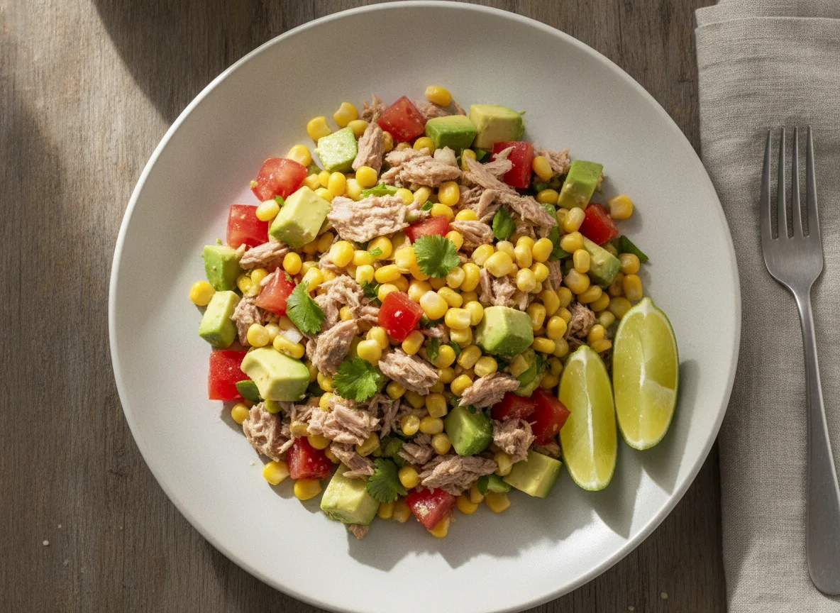 Ensalada de atún con maíz y aguacate photo