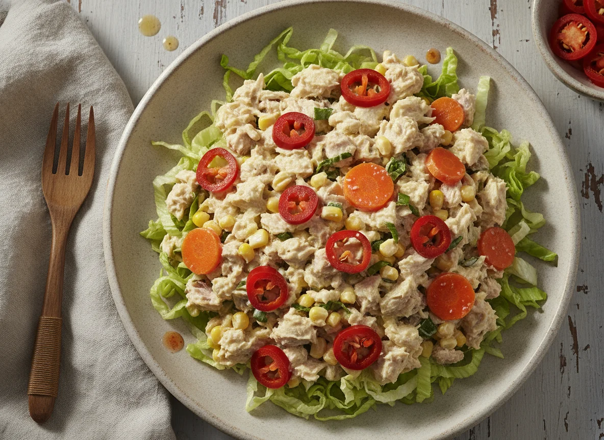 Ensalada de atún con mayonesa y chiles en vinagre photo
