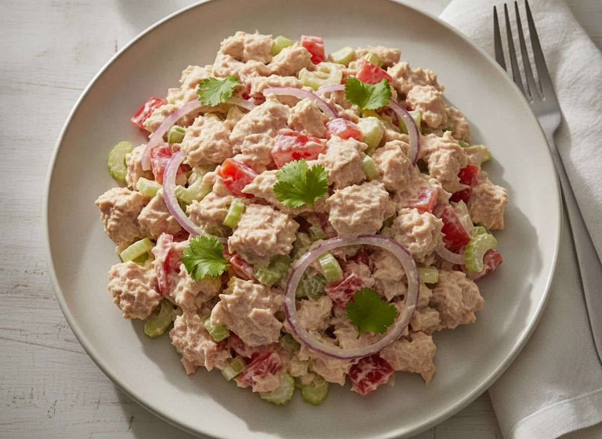 Ensalada de atún con mayonesa y vegetales photo