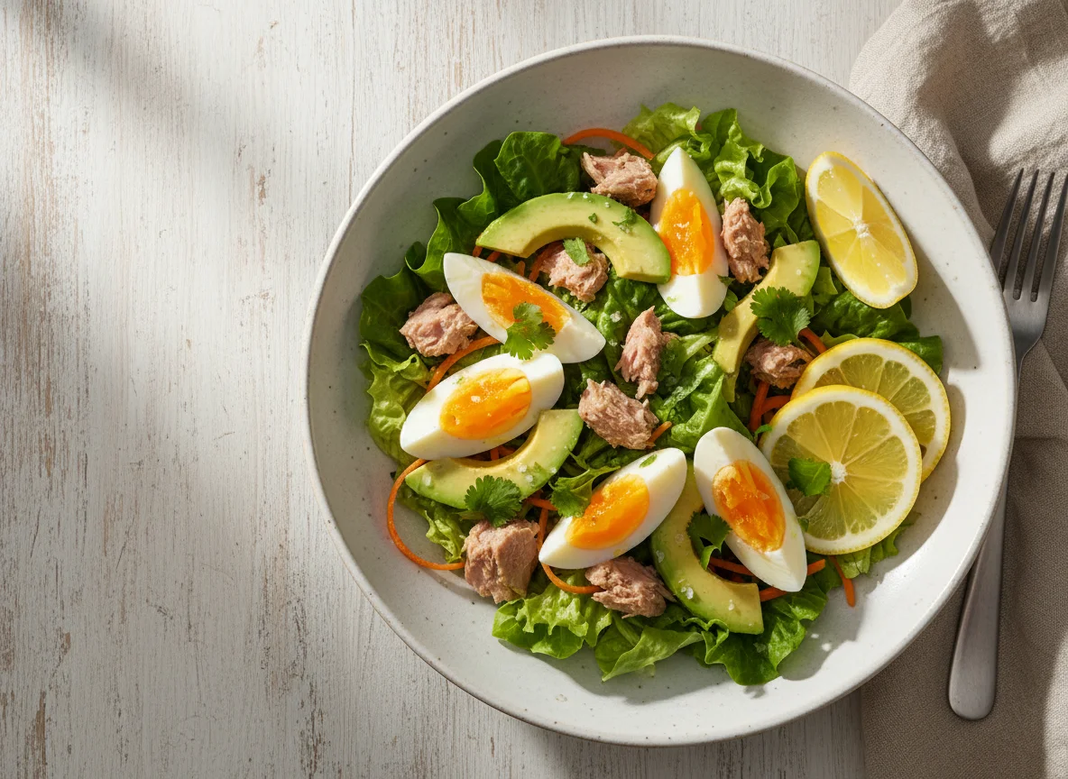 Ensalada de atún con palta y huevo photo