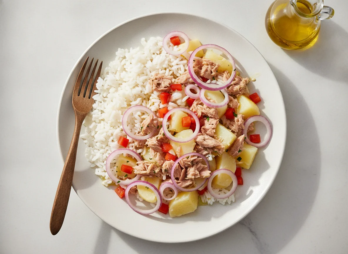 Ensalada de atún con papa y arroz photo