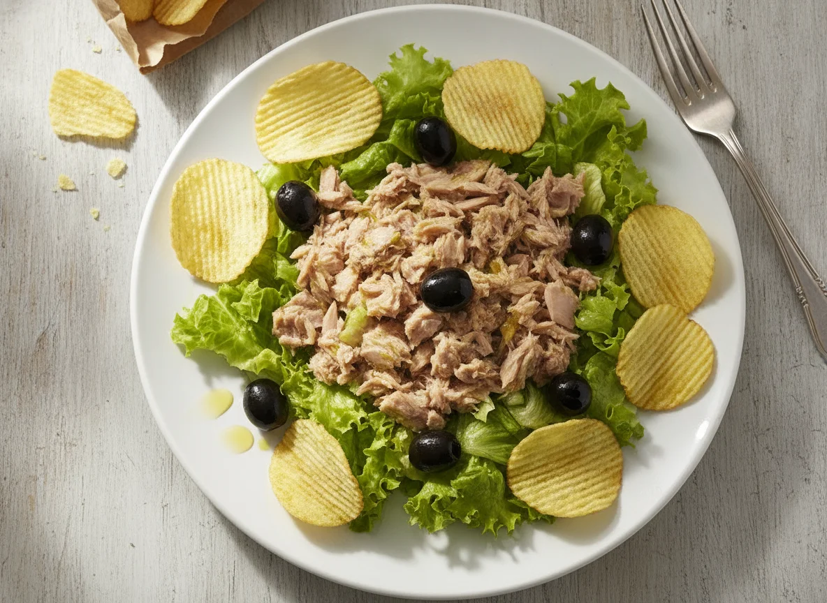 Ensalada de atún con patatas fritas photo