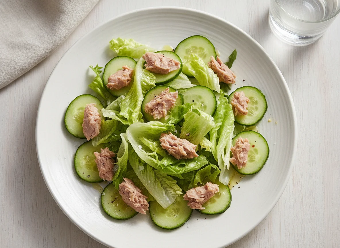 Ensalada de atún con pepino y lechuga photo