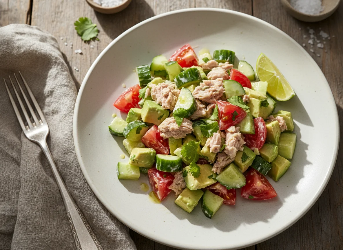 Ensalada de atún con pepino y palta photo