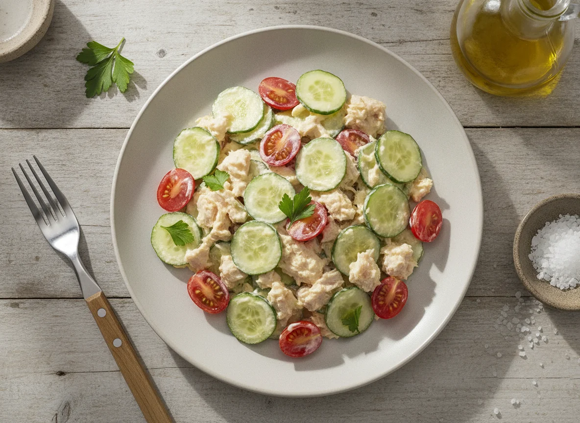 Ensalada de atún con pepino y tomates cherry photo