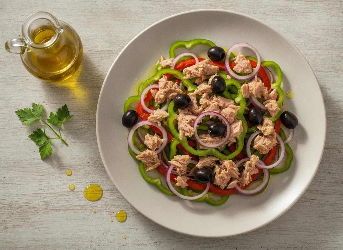 Ensalada de atún con pimientos y aceitunas photo