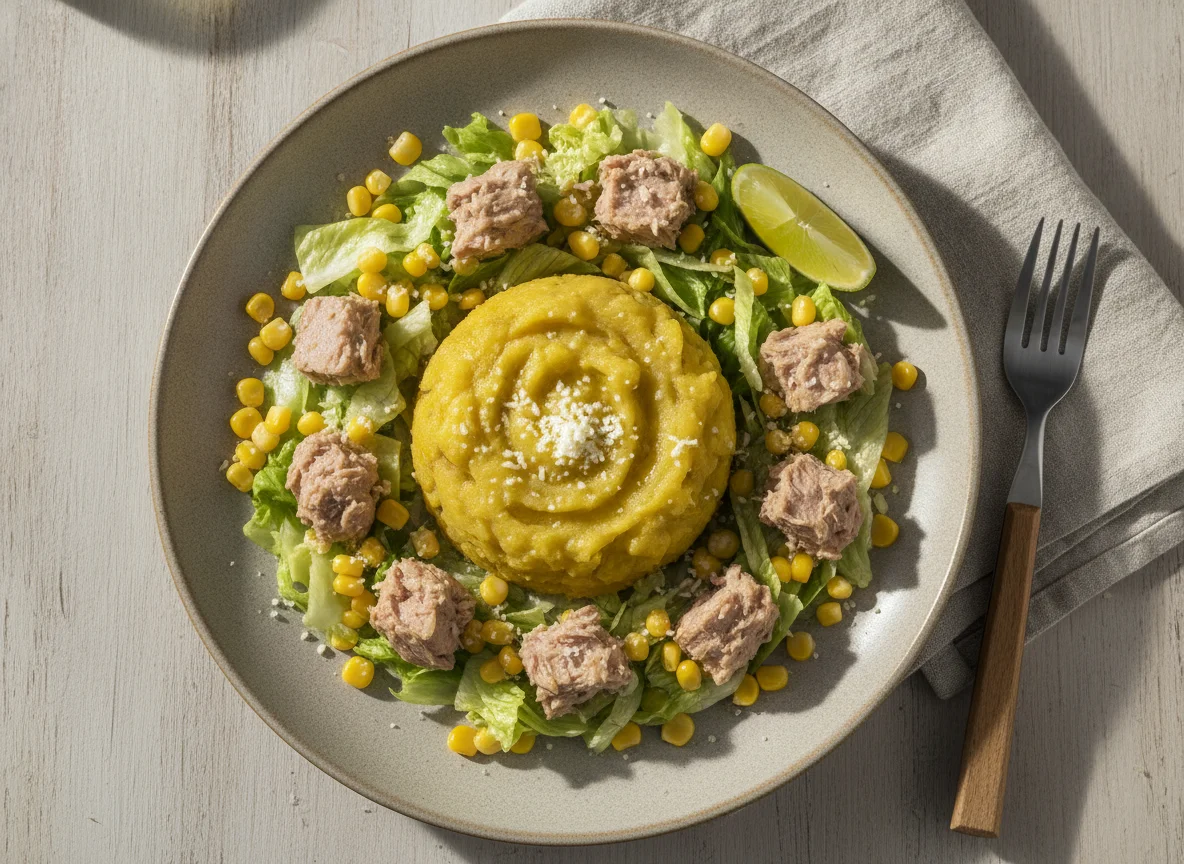 Ensalada de atún con puré de plátano photo