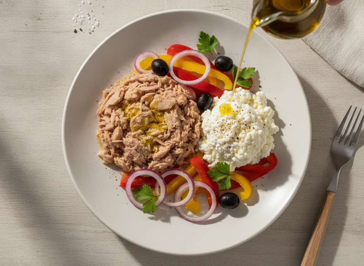 Ensalada de atún con queso cottage photo