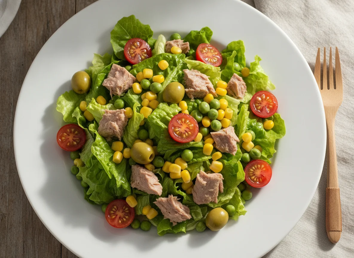 Ensalada de atún con tomate y aceitunas photo