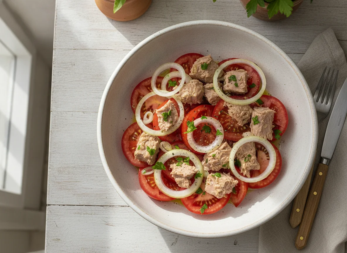 Ensalada de atún con tomate y cebolla photo