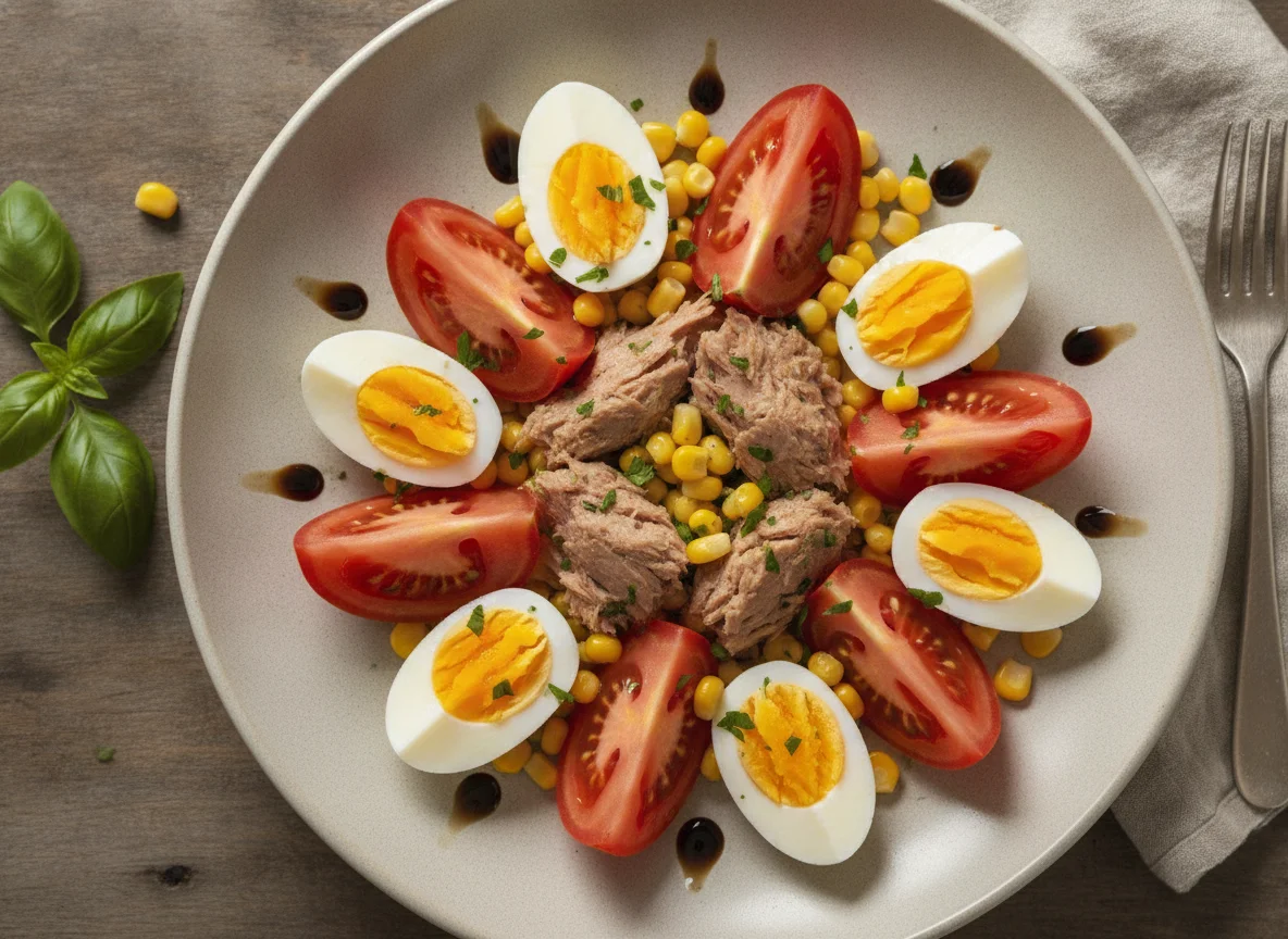 Ensalada de atún con tomate y huevo photo