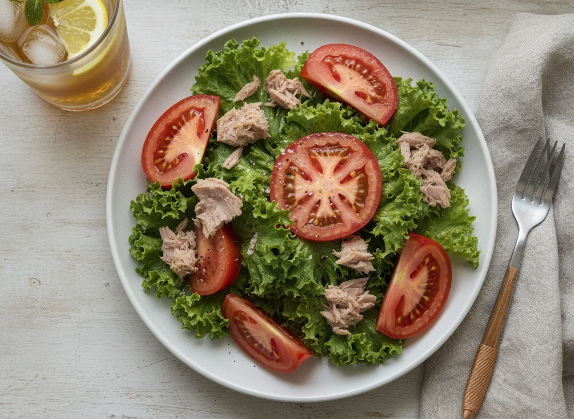 Ensalada de atún con tomate y lechuga photo