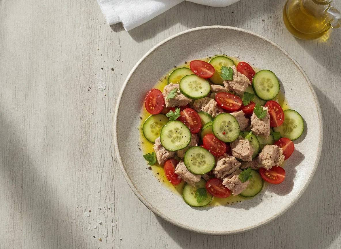 Ensalada de atún con tomate y pepino photo