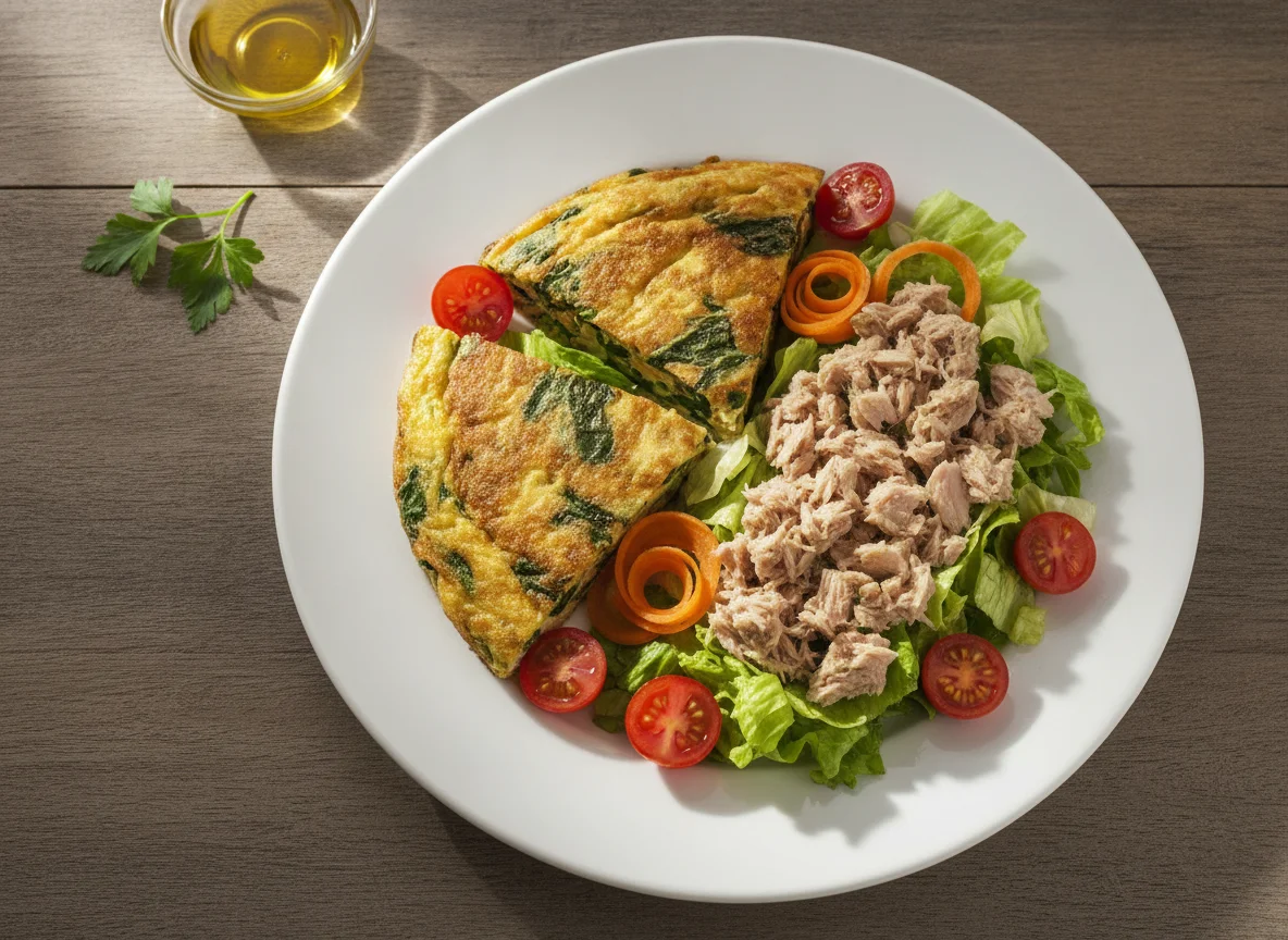 Ensalada de atún con tortilla de verduras photo