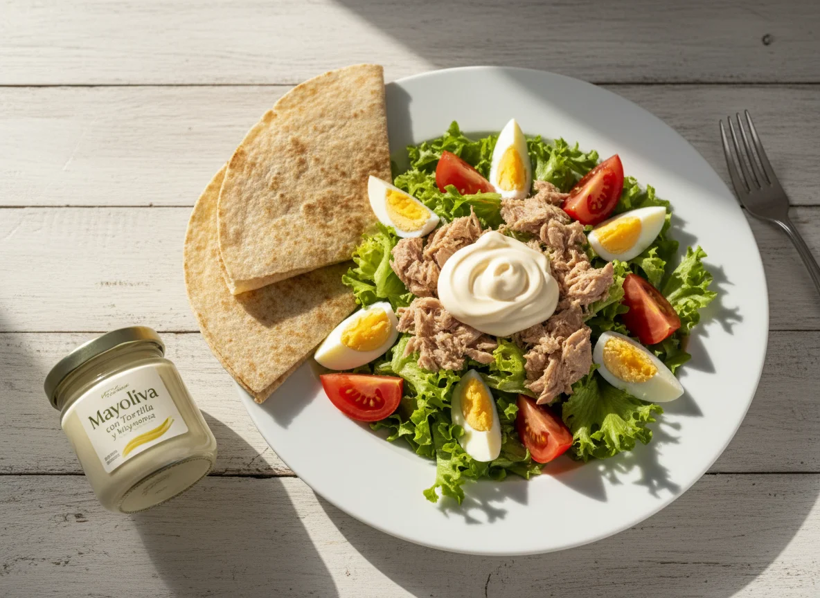 Ensalada de atún con tortilla y mayonesa photo