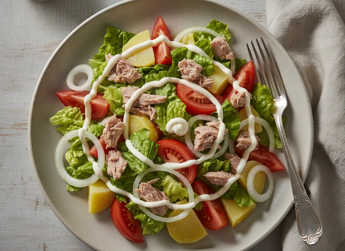 Ensalada de atún con vegetales y mayonesa photo
