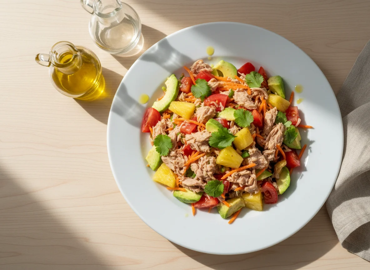 Ensalada de atún con vegetales y piña photo