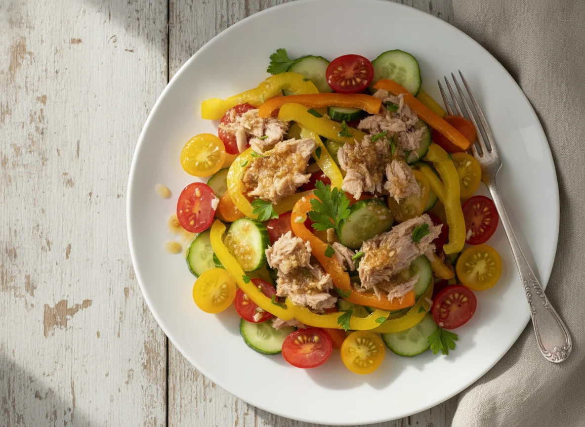 Ensalada de atún con verduras frescas photo