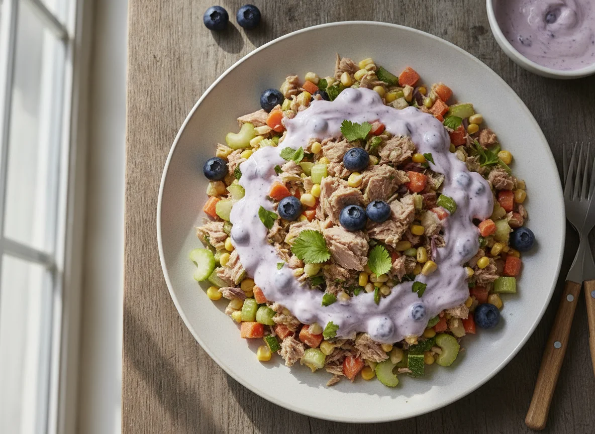 Ensalada de atún con verduras y aderezo de yogurt griego photo