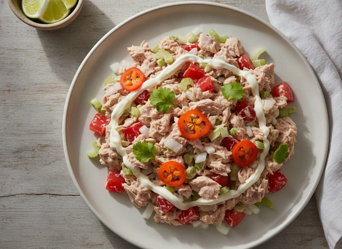 Ensalada de atún con verduras y chile photo