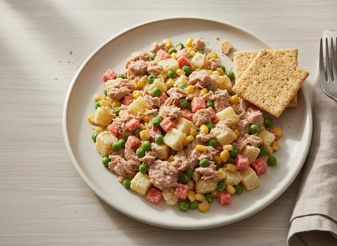 Ensalada de atún con verduras y galletas Salmas photo