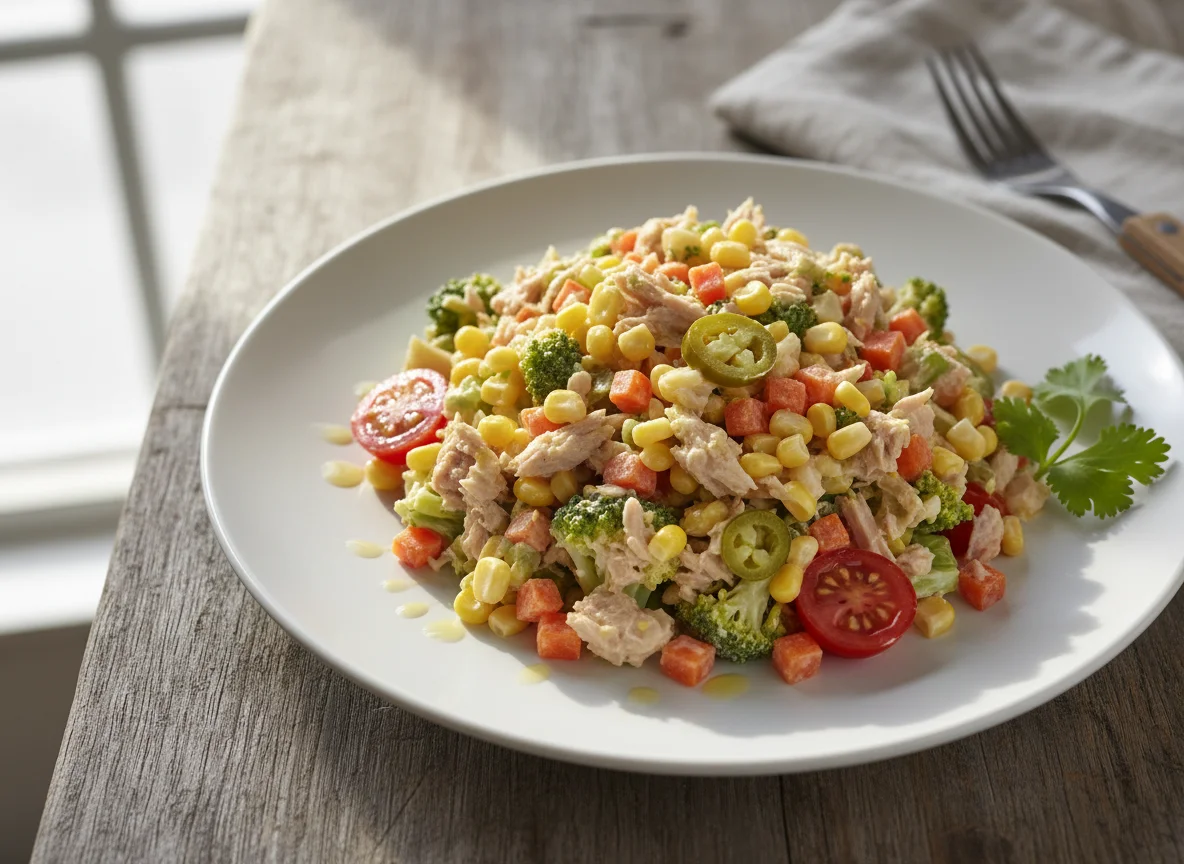 Ensalada de atún con verduras y mayonesa photo