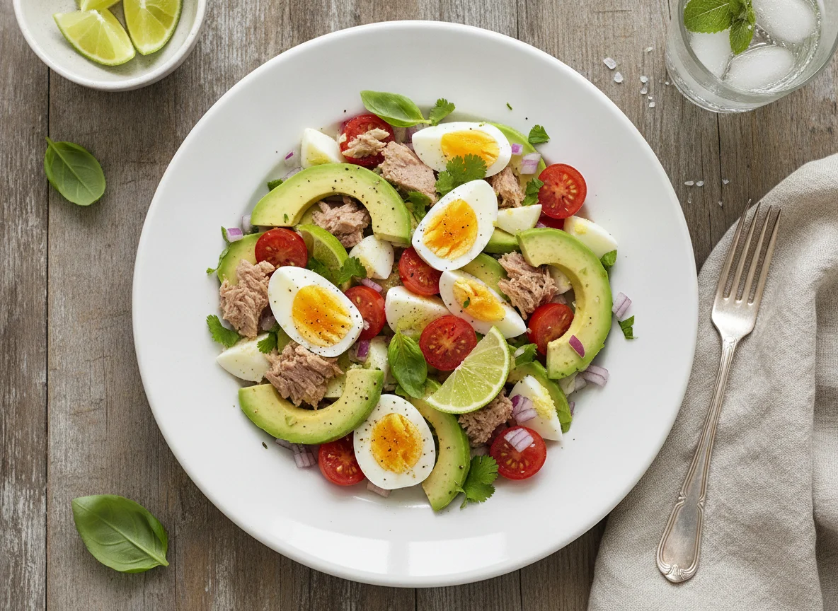 Ensalada de atún, huevo y palta photo