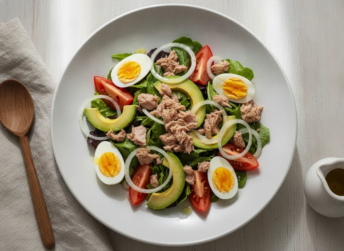 Ensalada de atún, palta, huevo y tomate photo