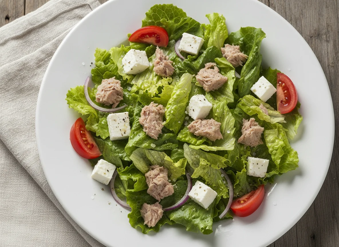 Ensalada de atún y lechuga con queso fresco photo