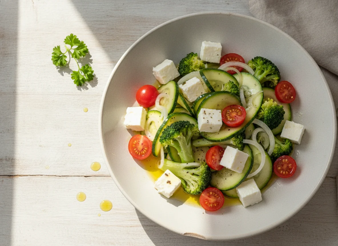 Ensalada de brócoli, calabacín y tomate photo